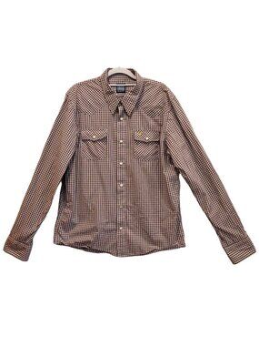 Hollister Western Shirt Mens XL Blue Brown Plaid Pearl Snap Ranch cowboy office